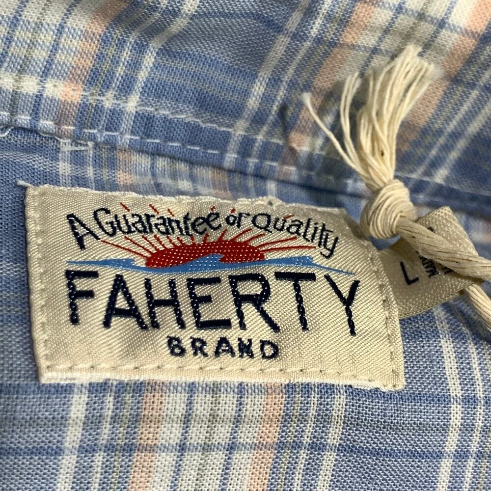 NWT Faherty Button Up Shirt Mens Large Cloud Summer Linen Blend Light Blue Plaid - Picture 4 of 14